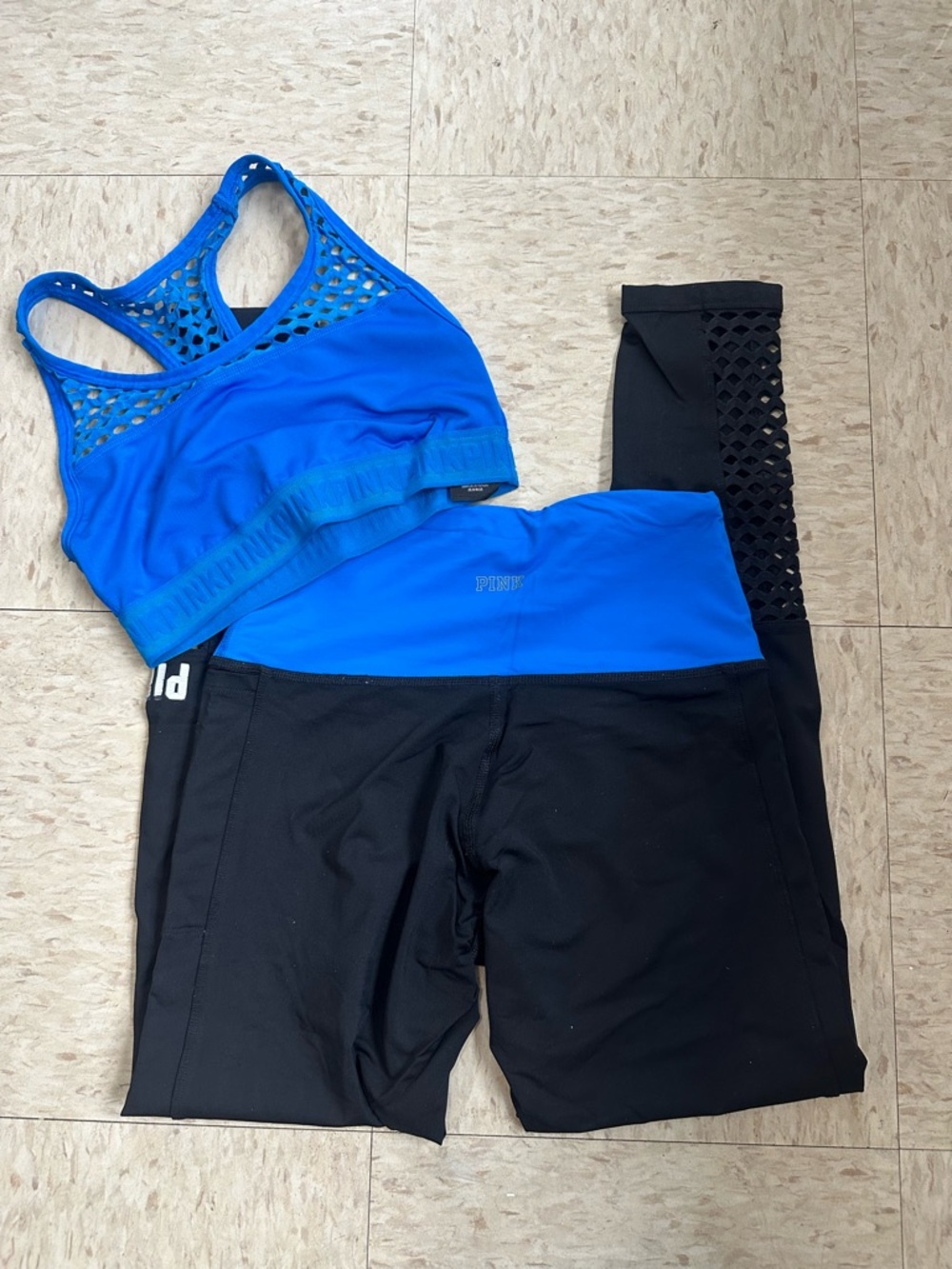 PINK Victoria's Secret Blue & Black Sports Bra and Leggings Set